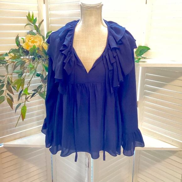 MOON RIVER BLACK BELLS SLEEVE FLOWY BLOUSE SIZE XS (PIT TO PIT 18 INCHES) 1233 - Picture 1 of 7